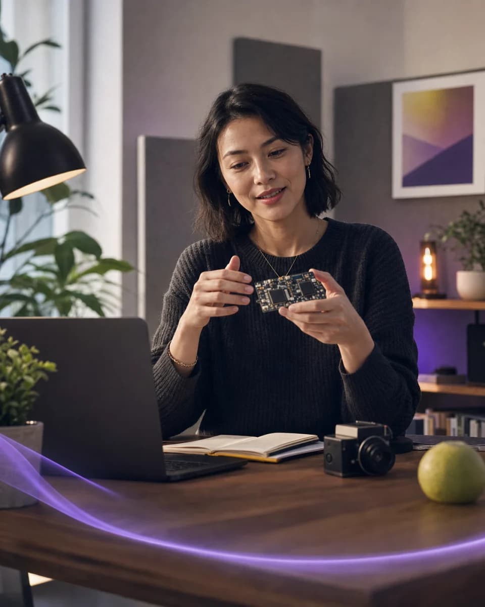 Tech creator Devon Kim recording a software tutorial at a desk