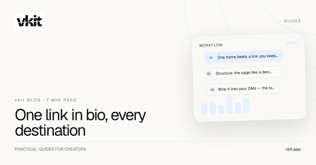 Cover art: a creator beside the headline “Link in bio field guide — build a bio that clicks, converts, and sells”