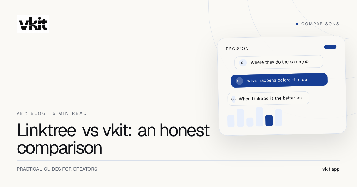 vkit cover card reading “Linktree vs vkit: an honest comparison”