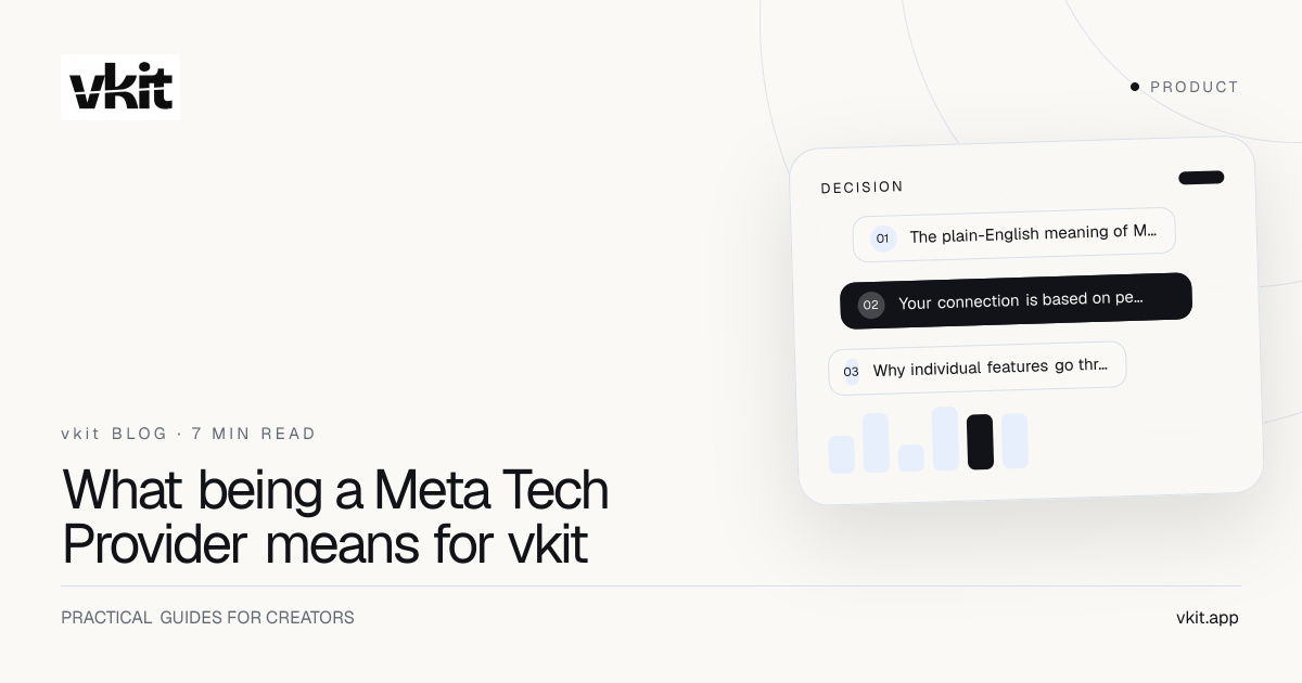 vkit product article cover with a cobalt panel, technical linework and the Meta Tech Provider headline